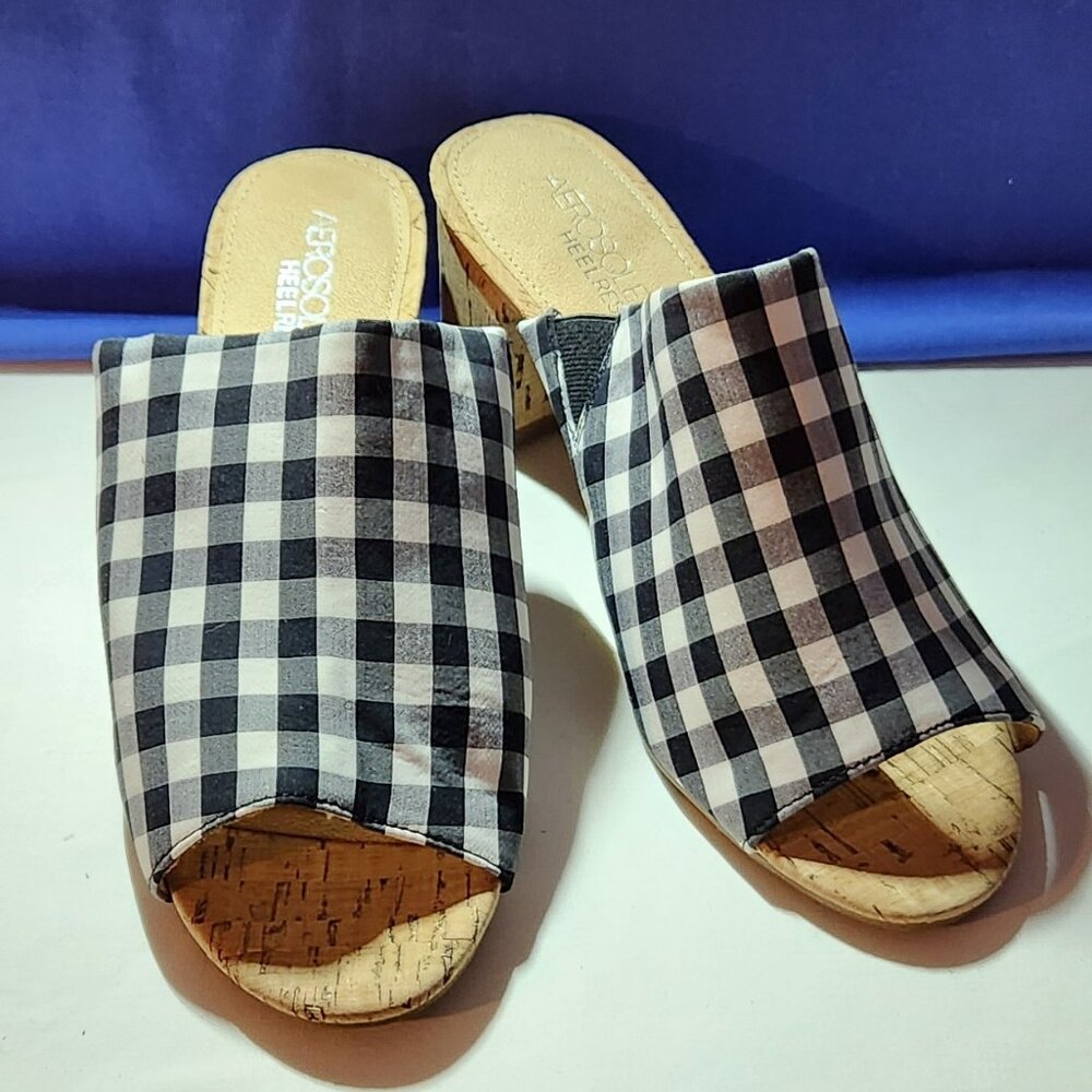 Aerosoles mules sz 8 W black/white cork heels NWOB
